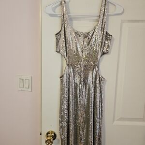 Halston Heritage Silver Sequin Mini Dress